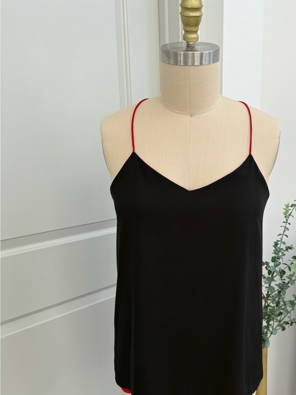 Express Black Satin Slip Cami with Red Straps